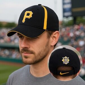 Vintage Nike Team Pittsburgh Pirates MLB Baseball Cap Black Gold‎ Adjustable Hat
